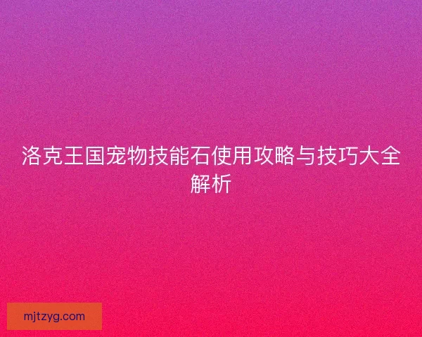 洛克王国宠物技能石使用攻略与技巧大全解析